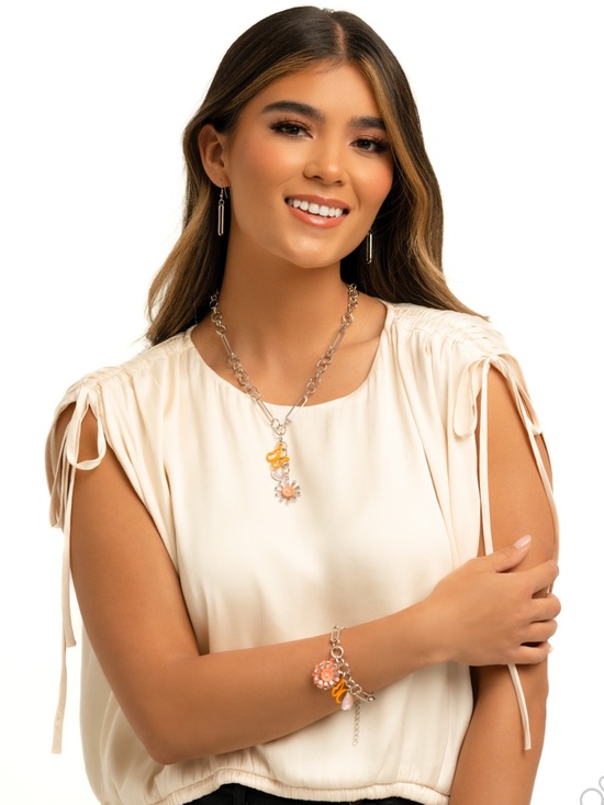 Jewelry - NWT Aerial Orange/Silver Charm Necklace, Earrings & Bracelet Set-3Fer!